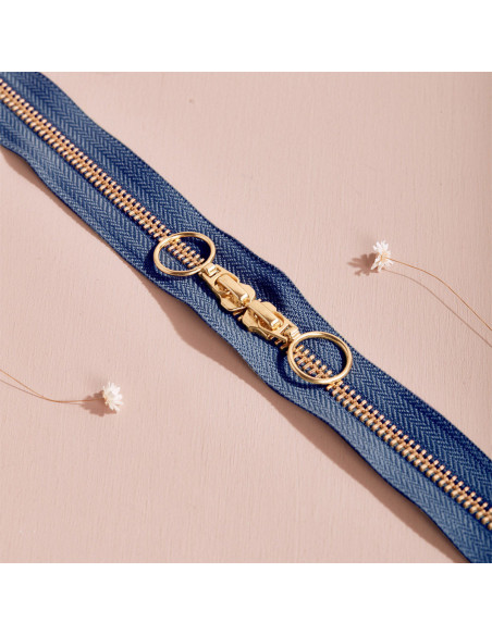 Gold and Cobalt double slider zipper 40 cm - Atelier Brunette