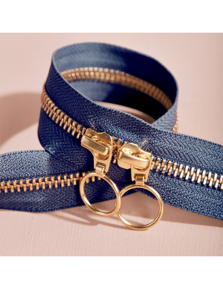 Gold and Cobalt double slider zipper 40 cm - Atelier Brunette