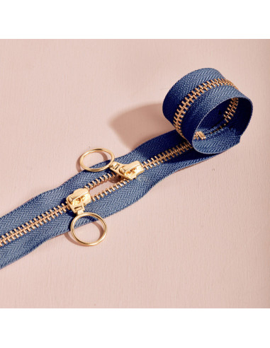 Gold and Cobalt double slider zipper 40 cm - Atelier Brunette