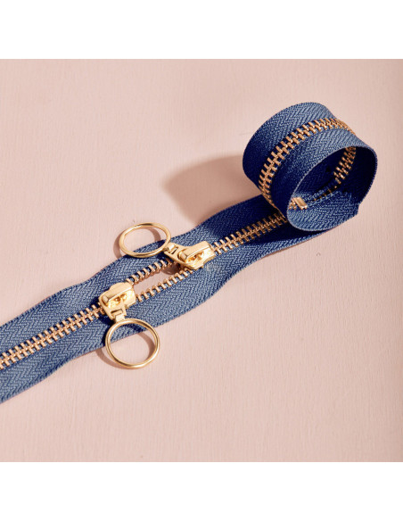 Gold and Cobalt double slider zipper 40 cm - Atelier Brunette