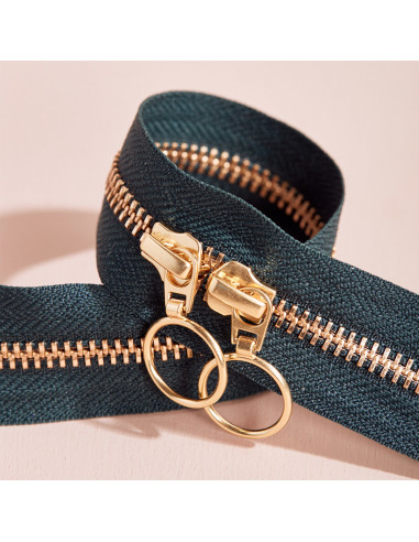 Gold and Forest double slider zipper 40 cm - Atelier Brunette