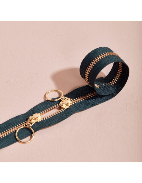 Gold and Forest double slider zipper 40 cm - Atelier Brunette