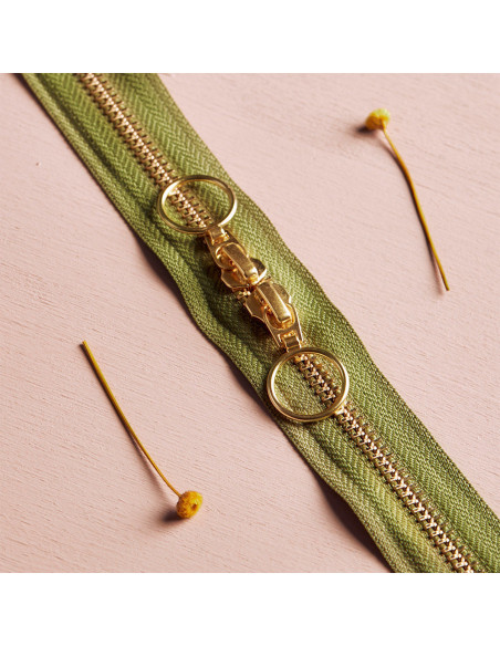 Gold and Matcha Leaf Double Slider Zipper 40 cm - Atelier Brunette