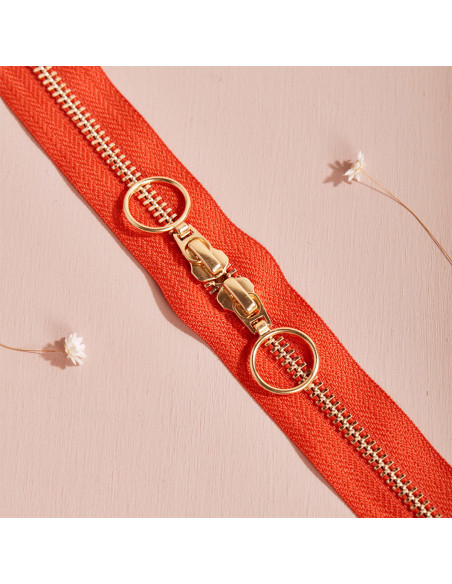 Gold and Tangerine double slider zipper 40 cm - Atelier Brunette