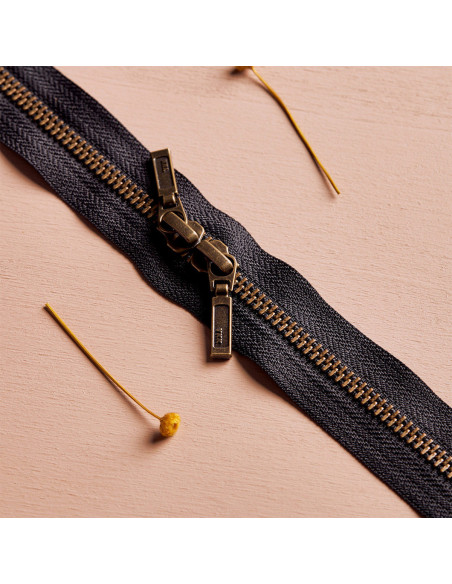 Double slider zipper Brass and Black 40 cm - Atelier Brunette