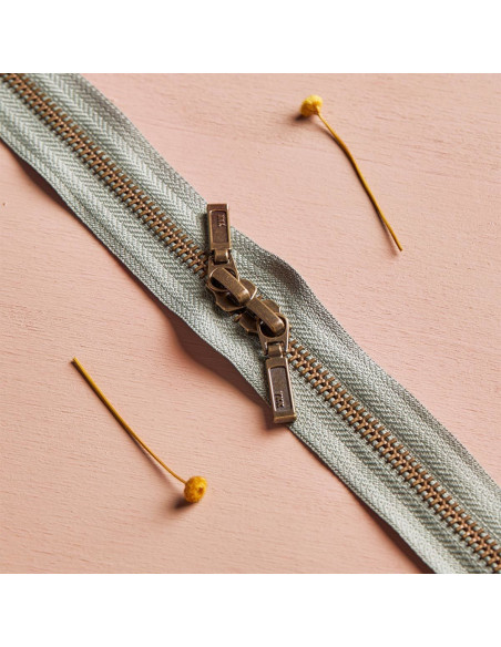 Double slider zipper Brass and Cedar 40 cm - Atelier Brunette