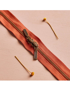 Double slider zipper Brass and Chestnut 40 cm - Atelier Brunette