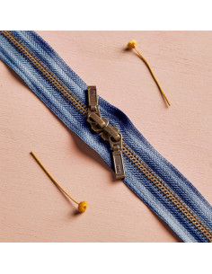 Double slider zipper Brass and Cobalt 40 cm - Atelier Brunette
