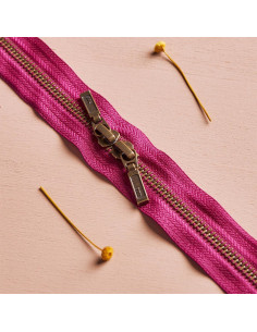 Double slider zipper Brass and Dahlia 40 cm - Atelier Brunette