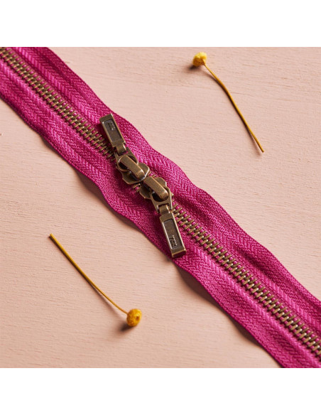Double slider zipper Brass and Dahlia 40 cm - Atelier Brunette