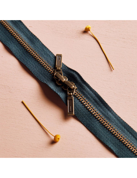 Double slider zipper Brass and Forest 40 cm - Atelier Brunette
