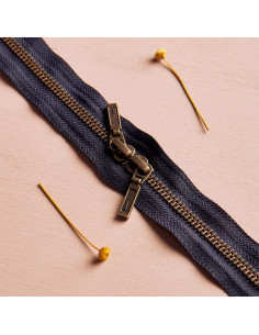 Double slider zipper Brass and Night 40 cm - Atelier Brunette