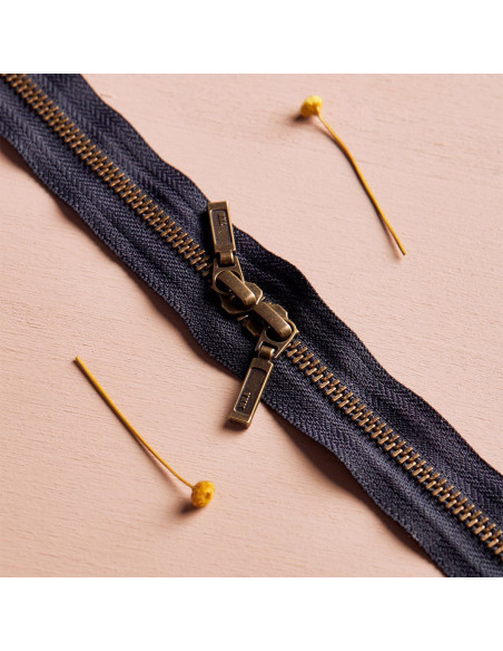 Double slider zipper Brass and Night 40 cm - Atelier Brunette