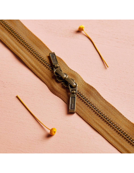 Double slider zipper Brass and Ochre 40 cm - Atelier Brunette