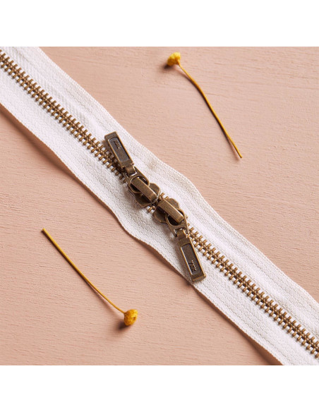 Double slider zipper Brass and Off White 40 cm - Atelier Brunette