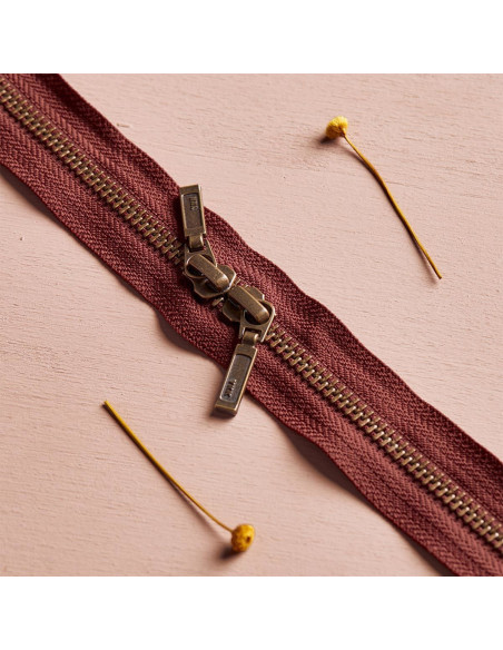 Double slider zipper Brass and Rust 40 cm - Atelier Brunette