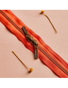 Double slider zipper Brass and Tangerine 40 cm - Atelier Brunette