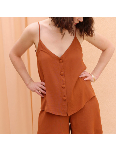 Moroccan crepe fabric in cinnamon viscose - La Maison Naïve