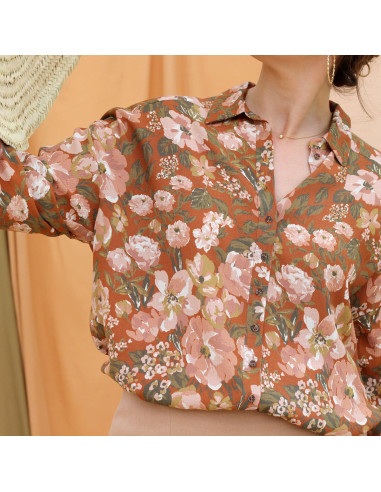 Moroccan crepe fabric in cinnamon garden viscose - La Maison Naïve