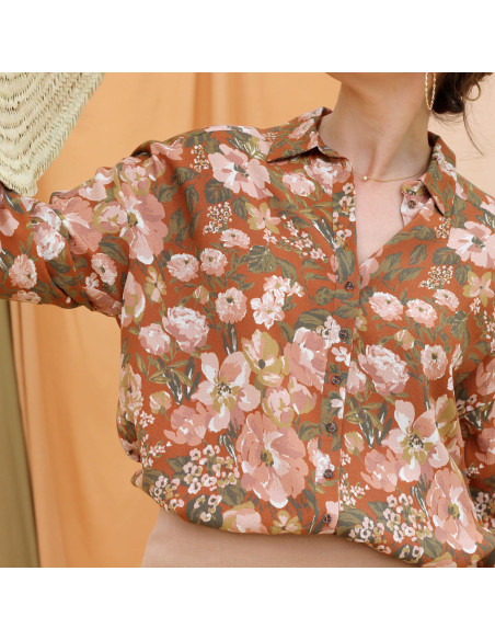Moroccan crepe fabric in cinnamon garden viscose - La Maison Naïve