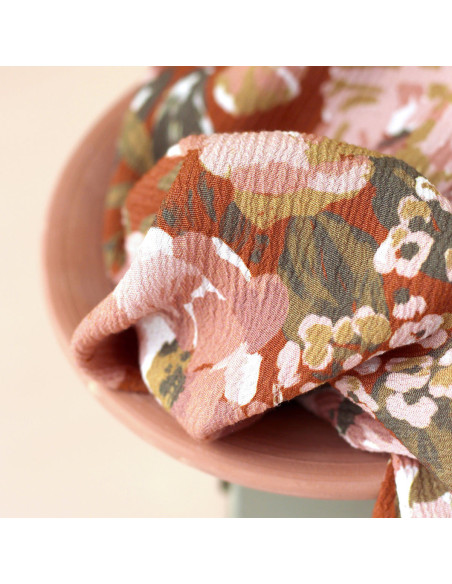 Moroccan crepe fabric in cinnamon garden viscose - La Maison Naïve