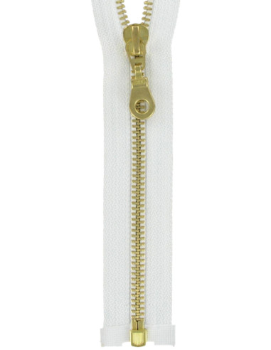 Separating metal zipper - White with gold teeth