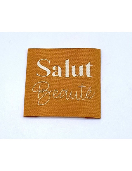 Set of 5 woven sew-on labels Hello Beauty - Saffron