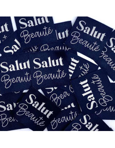 Set of 5 woven sew-on labels Hello Beauty - Navy