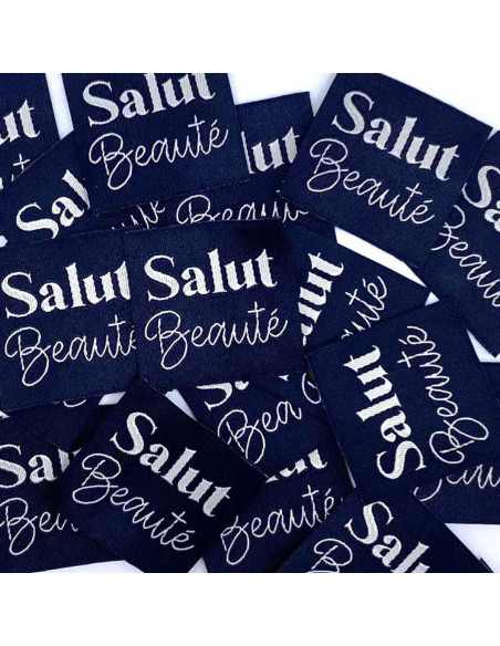 Set of 5 woven sew-on labels Hello Beauty - Navy
