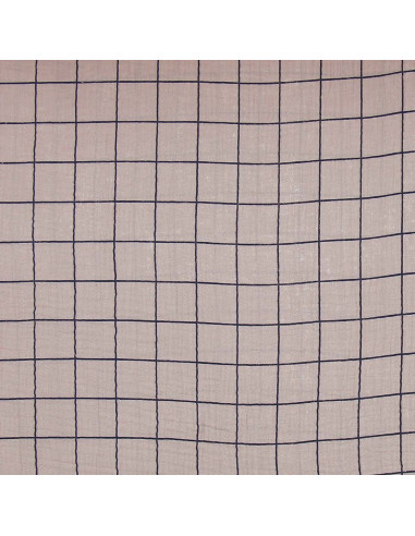 Double gauze fabric with checks - Pebble and indigo