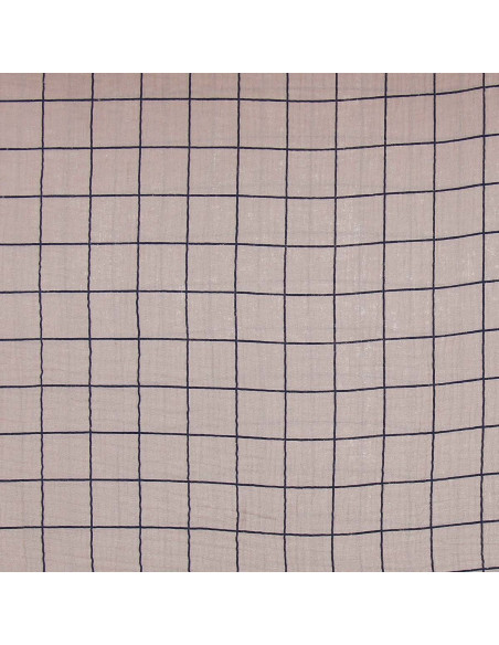 Double gauze fabric with checks - Pebble and indigo