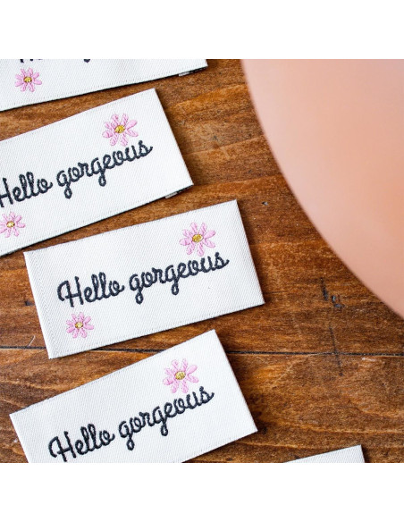 Set of 5 sew-on labels - Hello gorgeous