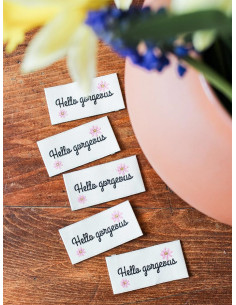 Set of 5 sew-on labels - Hello gorgeous 2
