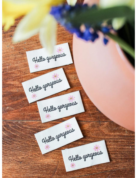 Set of 5 sew-on labels - Hello gorgeous