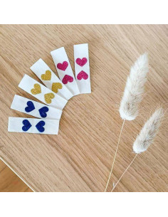 Set of 6 sew-on labels - Glitter heart