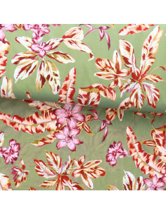 Lycra swimsuit fabric - Green background flowers