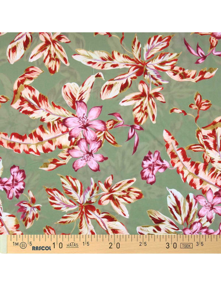 Lycra swimsuit fabric - Green background flowers
