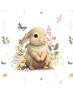 Lightweight sweatshirt fabric panel 40 cm x 50 cm - Rabbit in the clearing with an ecru background