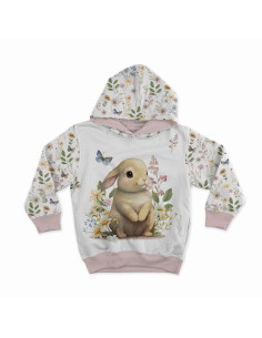 Lightweight sweatshirt fabric panel 40 cm x 50 cm - Rabbit in the clearing with an ecru background 2