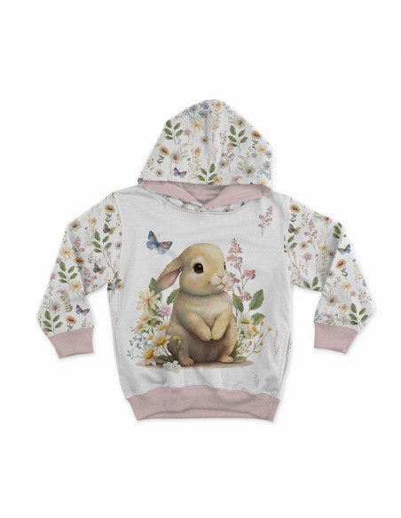 Lightweight sweatshirt fabric panel 40 cm x 50 cm - Rabbit in the clearing with an ecru background
