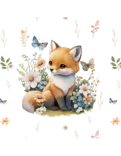 Lightweight sweatshirt fabric panel 40 cm x 50 cm - Fox in the clearing with an ecru background