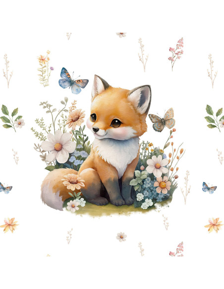 Lightweight sweatshirt fabric panel 40 cm x 50 cm - Fox in the clearing with an ecru background