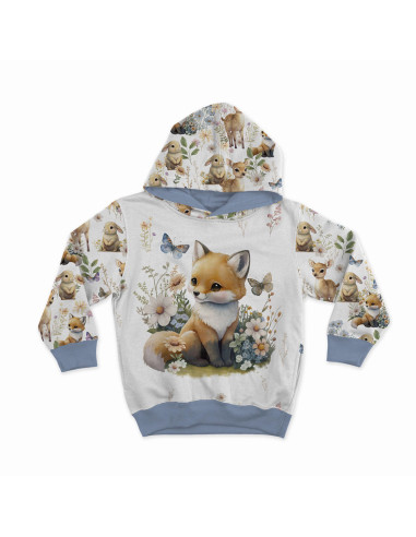 Lightweight sweatshirt fabric panel 40 cm x 50 cm - Fox in the clearing with an ecru background