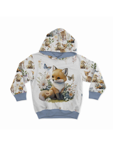 Lightweight sweatshirt fabric panel 40 cm x 50 cm - Fox in the clearing with an ecru background