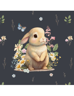 Lightweight sweatshirt fabric panel 40 cm x 50 cm - Rabbit in the clearing, dark gray background