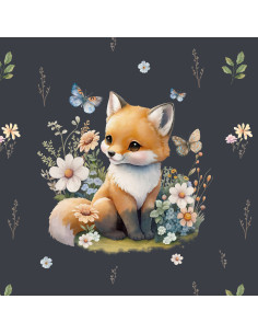 Lightweight sweatshirt fabric panel 40 cm x 50 cm - Fox in the clearing dark gray background