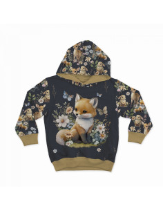 Lightweight sweatshirt fabric panel 40 cm x 50 cm - Fox in the clearing dark gray background 2