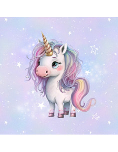 Lightweight sweatshirt fabric panel 40 cm x 50 cm - Princess unicorn stars