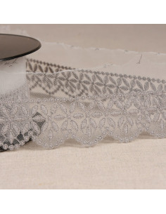 Rosette flower embroidered tulle - Medium gray