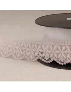 Rosette flower embroidered tulle - Greige
